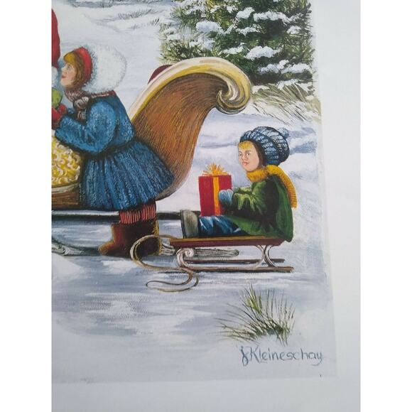 Santa Claus Sled Children Vintage Christmas Art Print J Kleineschay Winter Snow - Picture 4 of 7